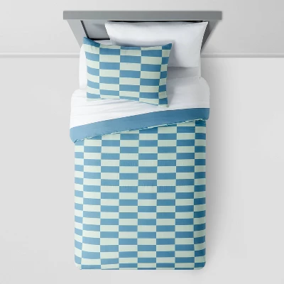 Checkers Kids' Duvet Cover Teal Blue - Pillowfort™ 2 Checkers Kids' Duvet Cover Teal Blue - Pillowfort™ - Image 2