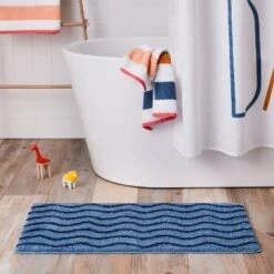 Wave Kids' Bath Rug Navy - Pillowfort™