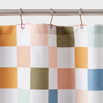 Kids' Shower Curtain Checkered - Pillowfort™: Abstract Pattern, Machine Washable, OEKO-TEX Certified 2 Kids' Shower Curtain Checkered - Pillowfort™: Abstract Pattern, Machine Washable, OEKO-TEX Certified - Image 2