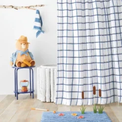 Plaid Kids' Shower Curtain Blue - Pillowfort™