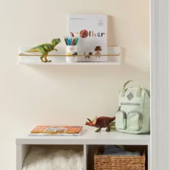 Kids' Wall Shelf White With Gold - Pillowfort™: Floating Decorative MDF Wall Organizer, 24" Wide