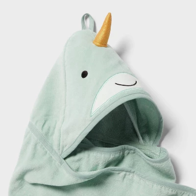 Kids' Narwhal Hooded Towel - Pillowfort™: Ocean Spray Green, Heavyweight Cotton, Terry, OEKO-TEX Certified 2 Kids' Narwhal Hooded Towel - Pillowfort™: Ocean Spray Green, Heavyweight Cotton, Terry, OEKO-TEX Certified - Image 2