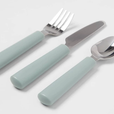 Kids' 3pc Stainless Steel Flatware Set Green - Pillowfort™: Toddler Utensils, Dishwasher-Safe 2 Kids' 3pc Stainless Steel Flatware Set Green - Pillowfort™: Toddler Utensils, Dishwasher-Safe - Image 2