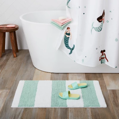 Rugby Striped Kids' Bath Rug Teal - Pillowfort™ 1 Rugby Striped Kids' Bath Rug Teal - Pillowfort™