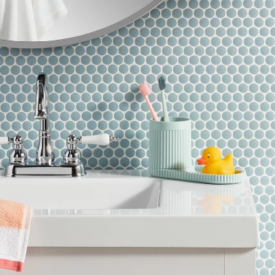 Kids' Fluted Cup With Tray Toothbrush Holder Teal - Pillowfort™: Kids Bathroom Accessories, Pillowfort Bath Decor 1 Kids' Fluted Cup With Tray Toothbrush Holder Teal - Pillowfort™: Kids Bathroom Accessories, Pillowfort Bath Decor