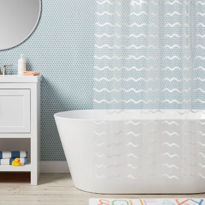 Kids' Wave Printed Shower Liner Clear - Pillowfort™ 1 Kids' Wave Printed Shower Liner Clear - Pillowfort™