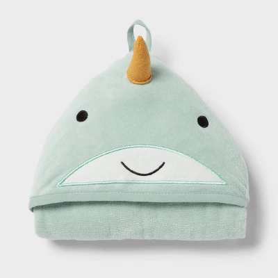 Kids' Narwhal Hooded Towel - Pillowfort™: Ocean Spray Green, Heavyweight Cotton, Terry, OEKO-TEX Certified 3 Kids' Narwhal Hooded Towel - Pillowfort™: Ocean Spray Green, Heavyweight Cotton, Terry, OEKO-TEX Certified - Image 3