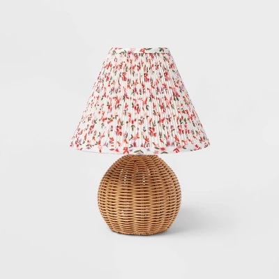 Round Faux Rattan Kids' Lamp With Pleated Floral Shade - Pillowfort™ 1 Round Faux Rattan Kids' Lamp With Pleated Floral Shade - Pillowfort™