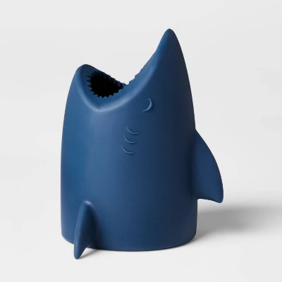 Kids' Toothbrush Holder Shark Blue - Pillowfort™: Fun Bathroom Accessory, Silicone, Animal Pattern 2 Kids' Toothbrush Holder Shark Blue - Pillowfort™: Fun Bathroom Accessory, Silicone, Animal Pattern - Image 2