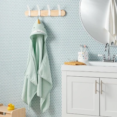 Kids' Narwhal Hooded Towel - Pillowfort™: Ocean Spray Green, Heavyweight Cotton, Terry, OEKO-TEX Certified 1 Kids' Narwhal Hooded Towel - Pillowfort™: Ocean Spray Green, Heavyweight Cotton, Terry, OEKO-TEX Certified