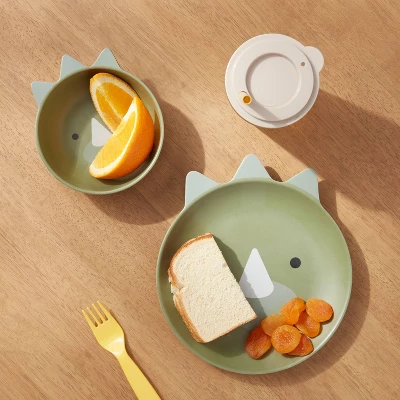 Kids' 2pc Bamboo And Melamine Dino Dinnerware Set Green - Pillowfort™ 1 Kids' 2pc Bamboo And Melamine Dino Dinnerware Set Green - Pillowfort™