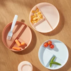 Kids' 6pc 7.4" Plastic Round Divided Plate - Pillowfort™: Microwave & Dishwasher Safe, Toddler Dining