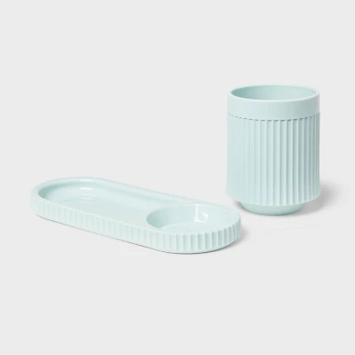 Kids' Fluted Cup With Tray Toothbrush Holder Teal - Pillowfort™: Kids Bathroom Accessories, Pillowfort Bath Decor 2 Kids' Fluted Cup With Tray Toothbrush Holder Teal - Pillowfort™: Kids Bathroom Accessories, Pillowfort Bath Decor - Image 2