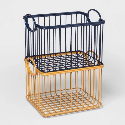 Wire Stackable Kids' Storage Basket Navy - Pillowfort™ 3 Wire Stackable Kids' Storage Basket Navy - Pillowfort™ - Image 3