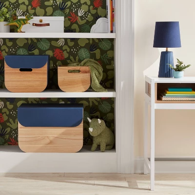 Large Natural Wood Rectangular Kids' Storage With Lid Navy - Pillowfort™ 1 Large Natural Wood Rectangular Kids' Storage With Lid Navy - Pillowfort™