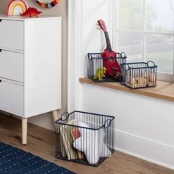 Wire Stackable Kids' Storage Basket Navy - Pillowfort™