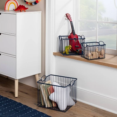 Wire Stackable Kids' Storage Basket Navy - Pillowfort™ 1 Wire Stackable Kids' Storage Basket Navy - Pillowfort™