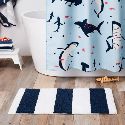 Rugby Striped Kids' Bath Rug Navy - Pillowfort™ 1 Rugby Striped Kids' Bath Rug Navy - Pillowfort™