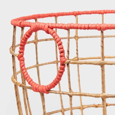 Natural With Fresh Melon Rim Kids' Woven Basket Red - Pillowfort™ 2 Natural With Fresh Melon Rim Kids' Woven Basket Red - Pillowfort™ - Image 2