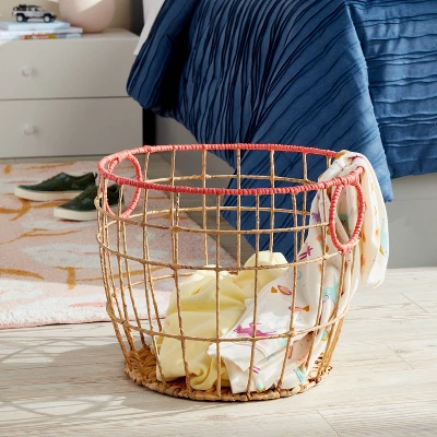Natural With Fresh Melon Rim Kids' Woven Basket Red - Pillowfort™ 1 Natural With Fresh Melon Rim Kids' Woven Basket Red - Pillowfort™