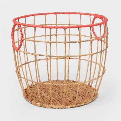 Natural With Fresh Melon Rim Kids' Woven Basket Red - Pillowfort™ 3 Natural With Fresh Melon Rim Kids' Woven Basket Red - Pillowfort™ - Image 3