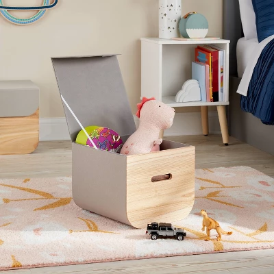 Natural Wood Kids' Storage With Lid Gray - Pillowfort™ 1 Natural Wood Kids' Storage With Lid Gray - Pillowfort™